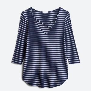 EMORY PARK Navy Striped Women's Top Size L
